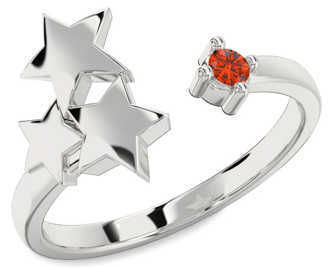 Fire Opal Platinum Star Ring