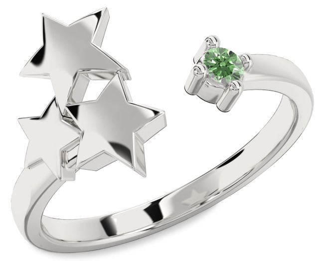 Green Diamond Silver Star Ring