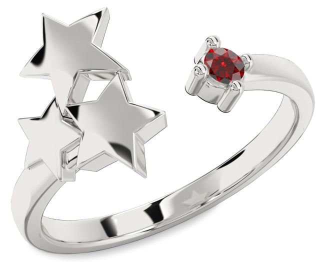 Garnet Silver Star Ring