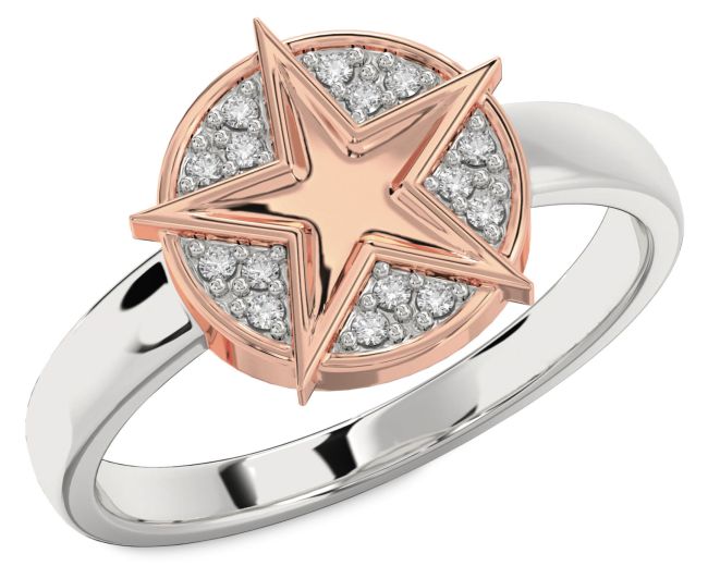 Diamond Rose Gold Silver Star Ring
