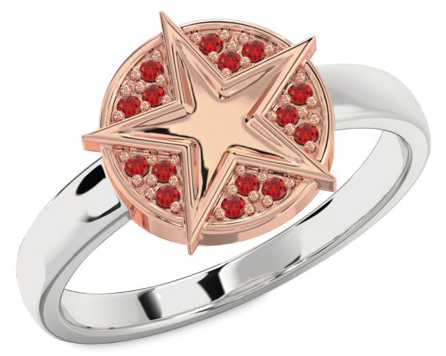Ruby Silver & 10K Rose Gold Star Ring