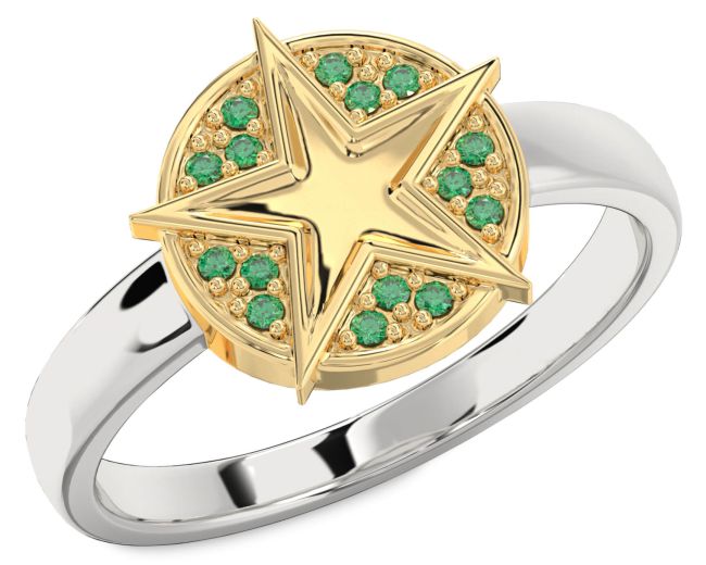 Emerald Platinum & Yellow Gold Star Ring