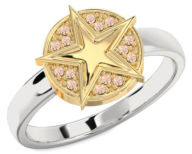 Morganite Gold Silver Star Ring
