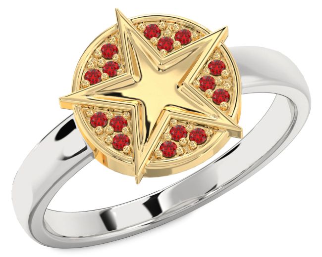 Ruby Gold Silver Star Ring