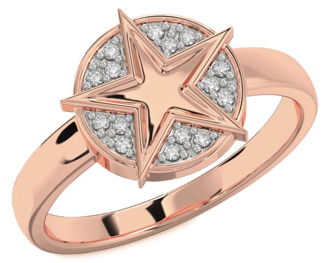 Diamond Rose Gold Silver Star Ring