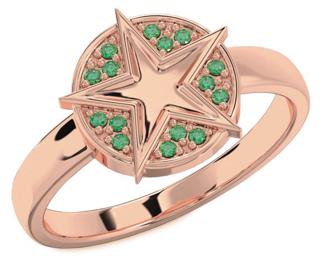 Emerald Rose Gold Star Ring