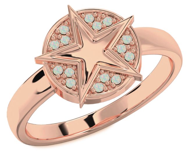 Opal Rose Gold Silver Star Ring