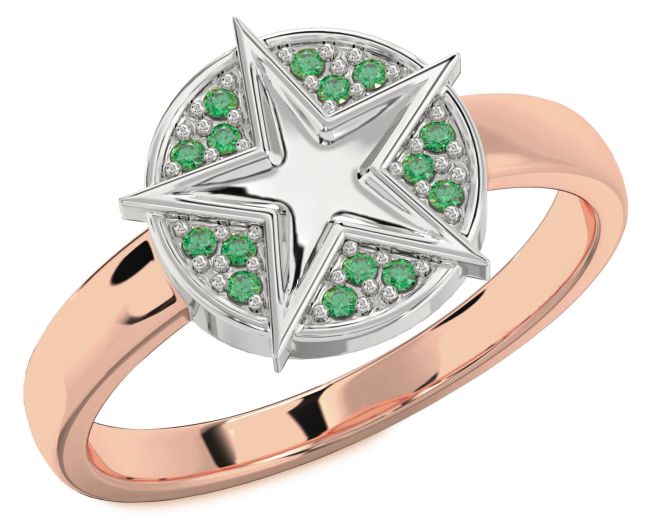Emerald Platinum & Rose Gold Star Ring