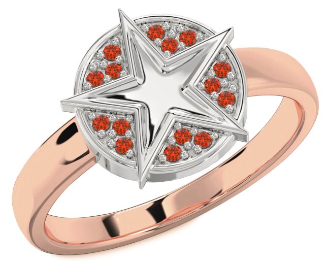 Fire Opal Rose Gold Silver Star Ring