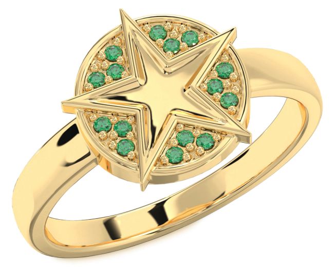 Emerald Gold Silver Star Ring
