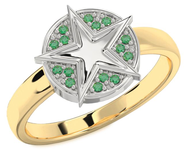 Emerald Gold Silver Star Ring