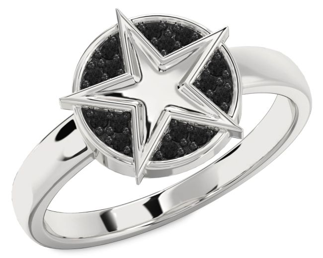 Black Diamond Silver Star Ring