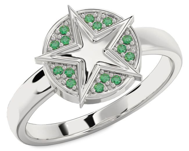 Emerald White Gold Star Ring