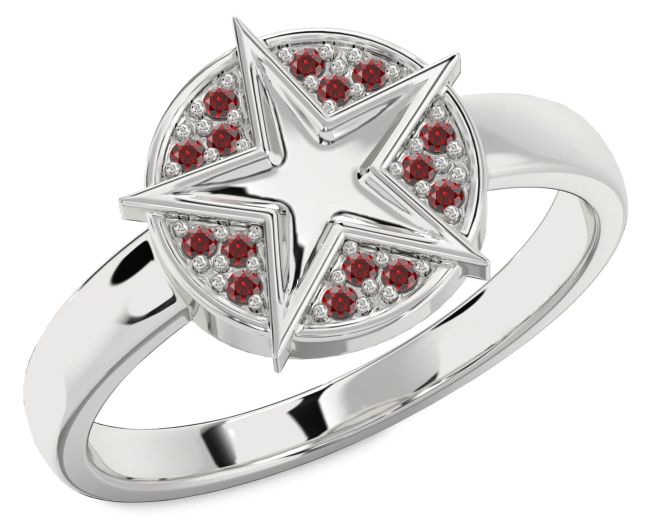Garnet Platinum Star Ring