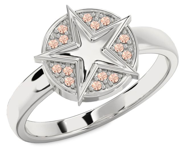 Morganite Silver Star Ring