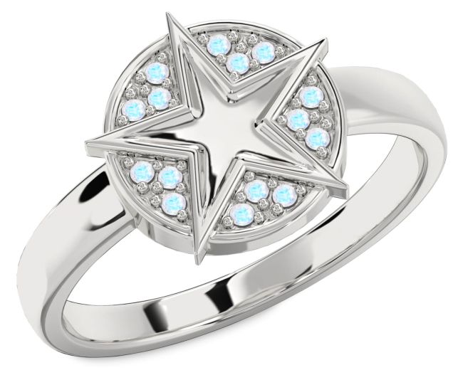 Moonstone Platinum Star Ring