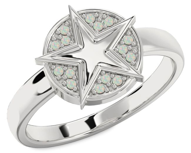 Opal Platinum Star Ring