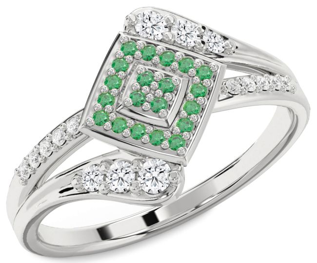 Diamond Emerald Platinum Round Promise Ring