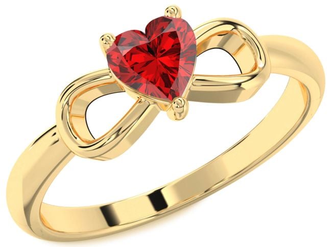 Ruby Gold Silver Heart Infinity Solitaire Engagement Ring