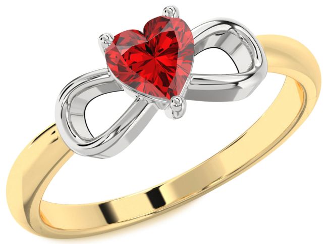 Ruby Gold Silver Heart Infinity Solitaire Engagement Ring