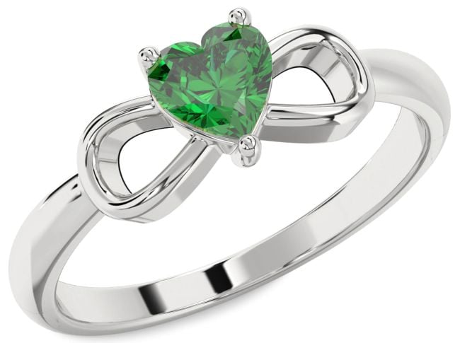 Emerald Platinum Heart Infinity Solitaire Engagement Ring