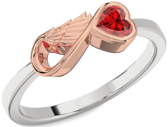 Ruby Silver & 10K Rose Gold Infinity Heart Wings Ring