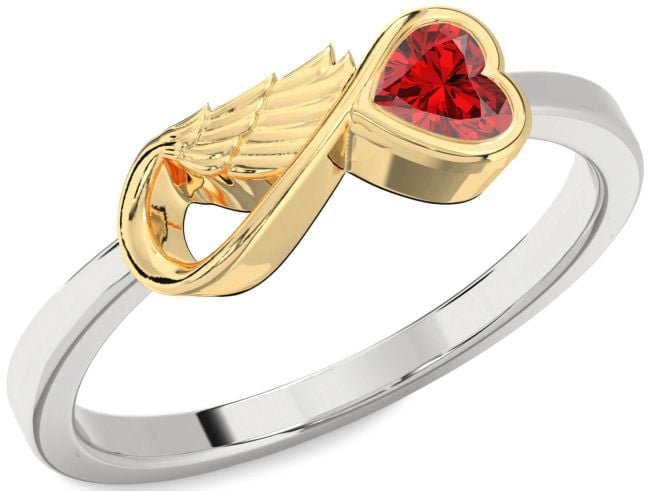 Ruby Gold Silver Infinity Heart Wings Ring