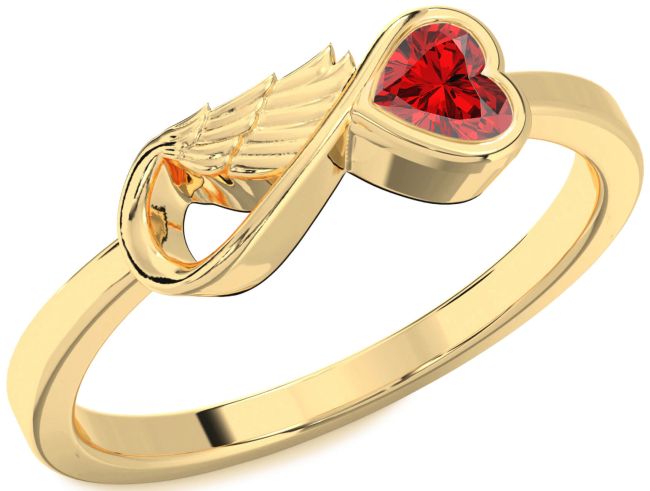 Ruby Gold Silver Infinity Heart Wings Ring