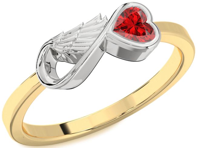 Ruby Gold Silver Infinity Heart Wings Ring
