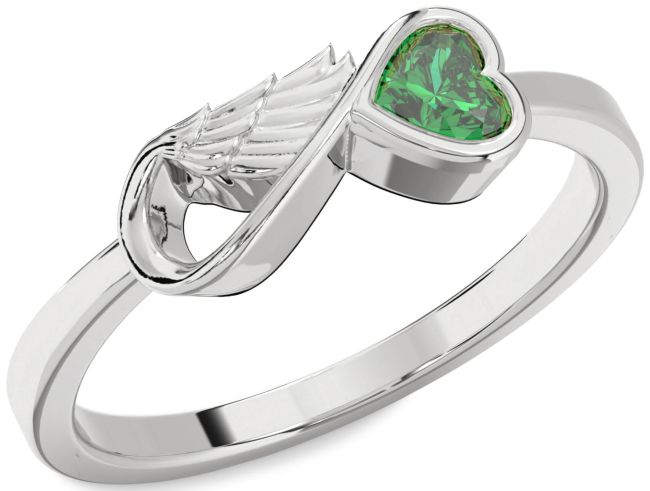 Emerald Platinum Infinity Heart Wings Ring