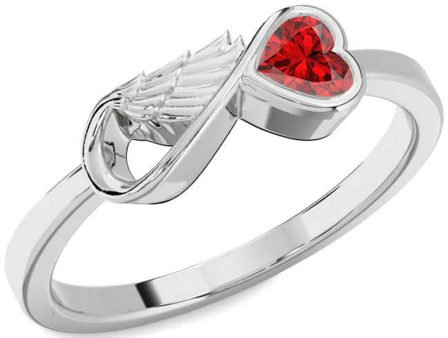 Ruby Platinum Infinity Heart Wings Ring