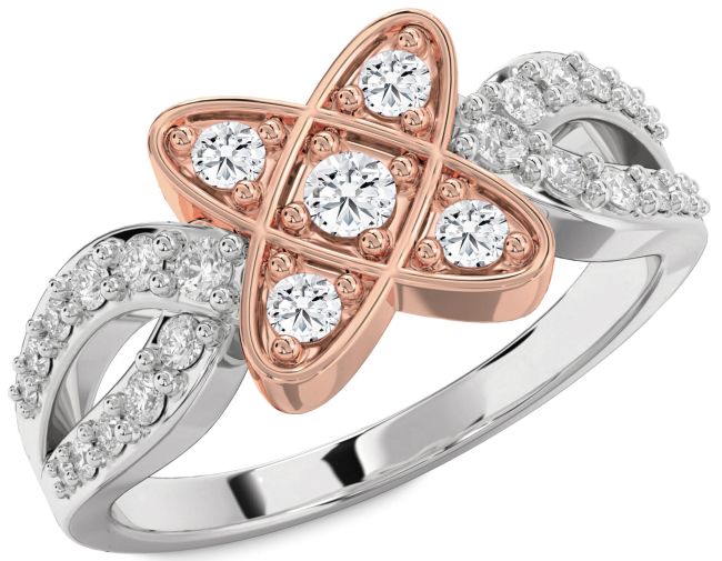 Diamond Rose Gold Silver Knot Ring