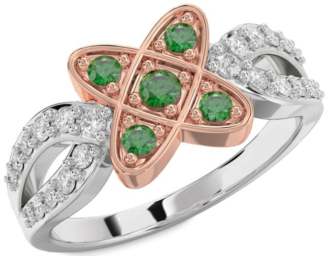 Diamond Emerald Silver & 10K Rose Gold Knot Ring