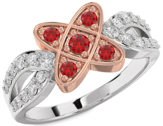 Diamond Ruby Rose Gold Silver Knot Ring