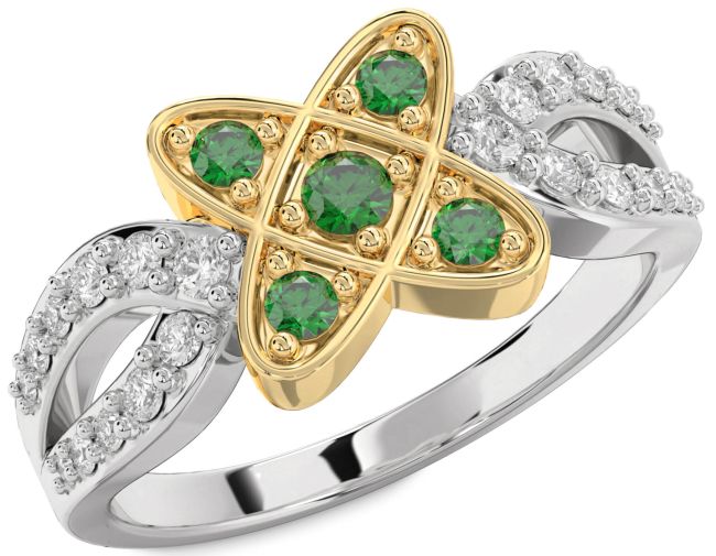 Diamond Emerald White Yellow Gold Knot Ring
