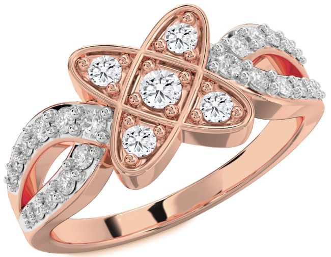 Diamond Rose Gold Silver Knot Ring
