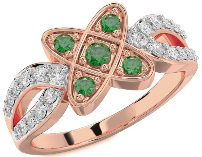 Diamond Emerald Rose Gold Silver Knot Ring