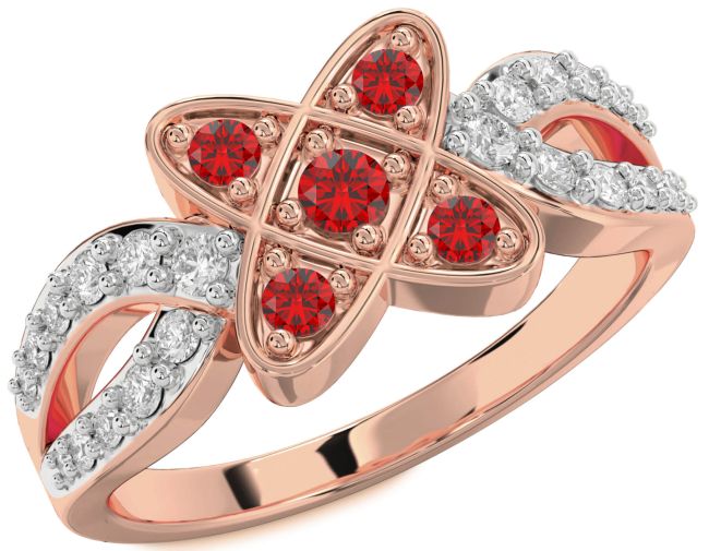 Diamond Ruby Rose Gold Silver Knot Ring