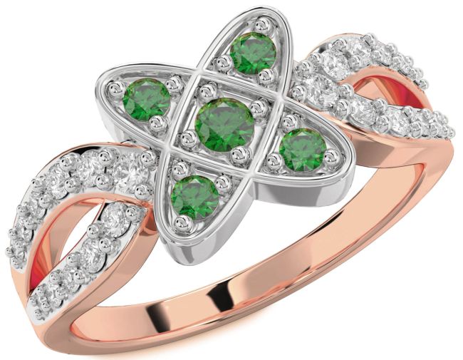 Diamond Emerald Rose Gold Silver Knot Ring