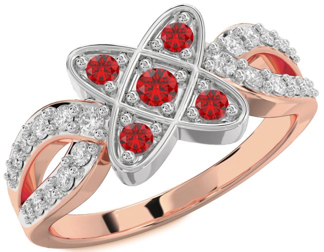 Diamond Ruby White Rose Gold Knot Ring