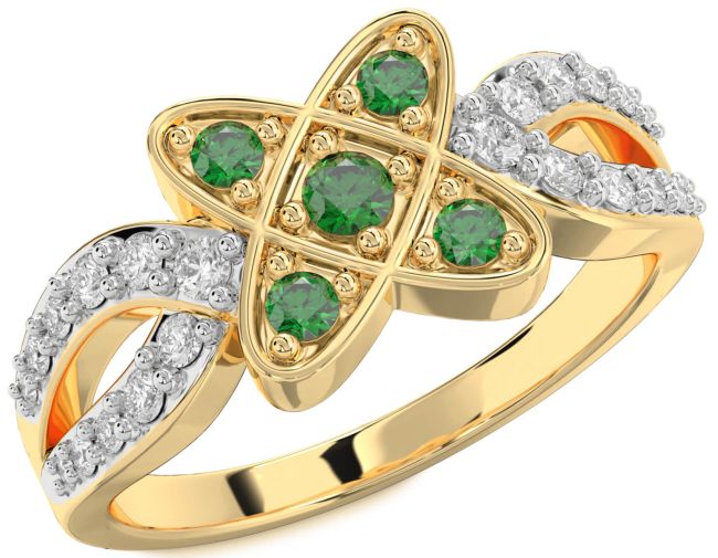 Diamond Emerald Gold Silver Knot Ring