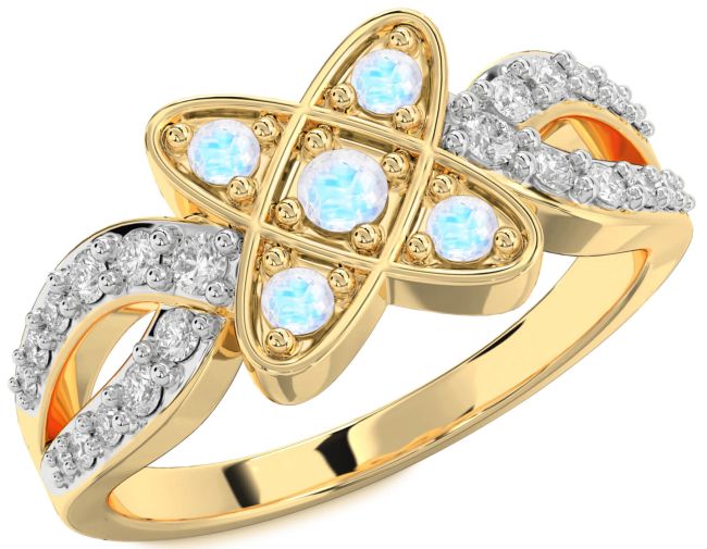 Diamond Moonstone Gold Silver Knot Ring