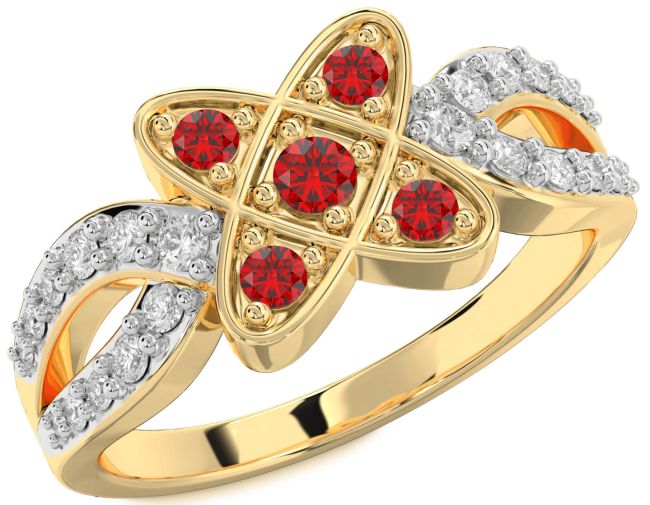 Diamond Ruby Gold Silver Knot Ring