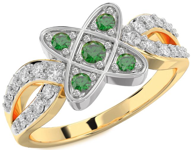 Diamond Emerald Gold Silver Knot Ring