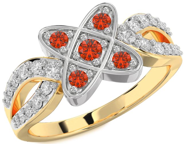 Diamond Fire Opal Gold Silver Knot Ring