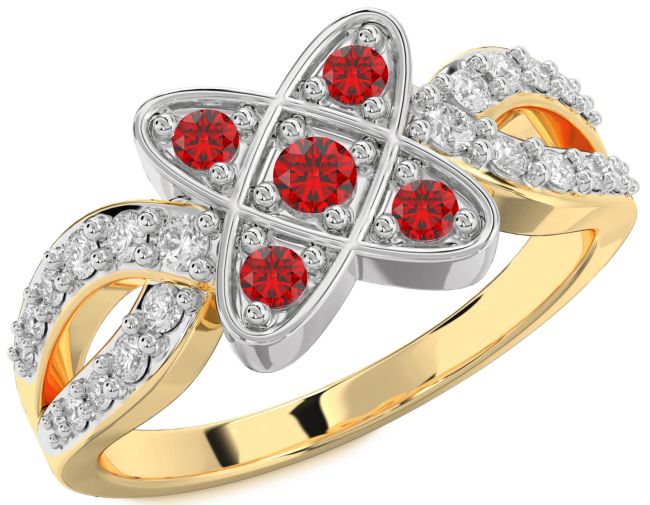 Diamond Ruby Gold Silver Knot Ring