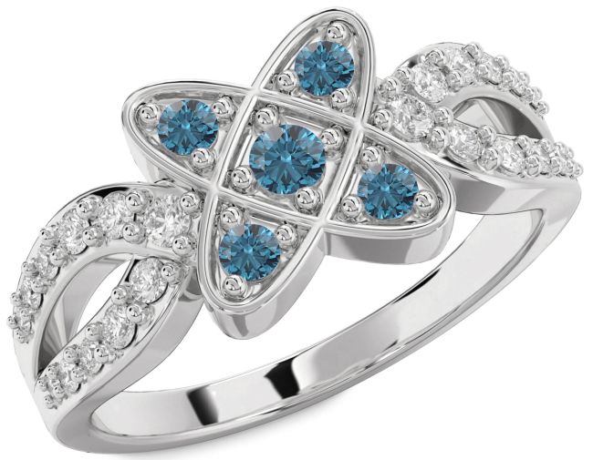 Blue Diamond Silver Knot Ring