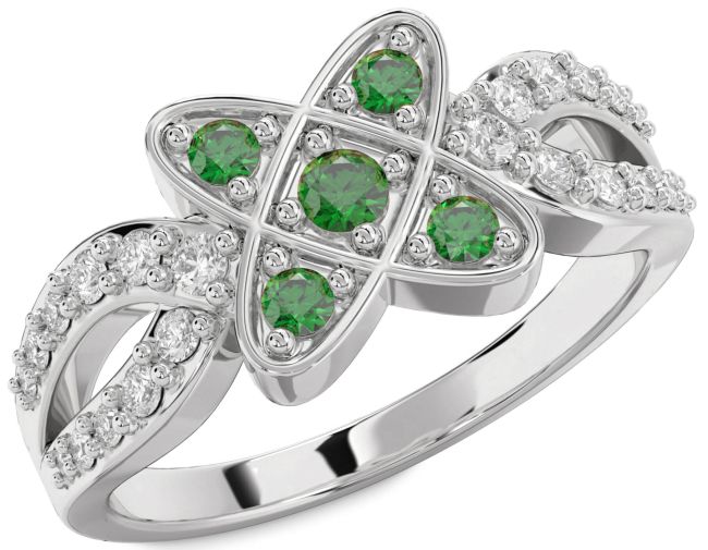 Diamond Emerald Platinum Knot Ring
