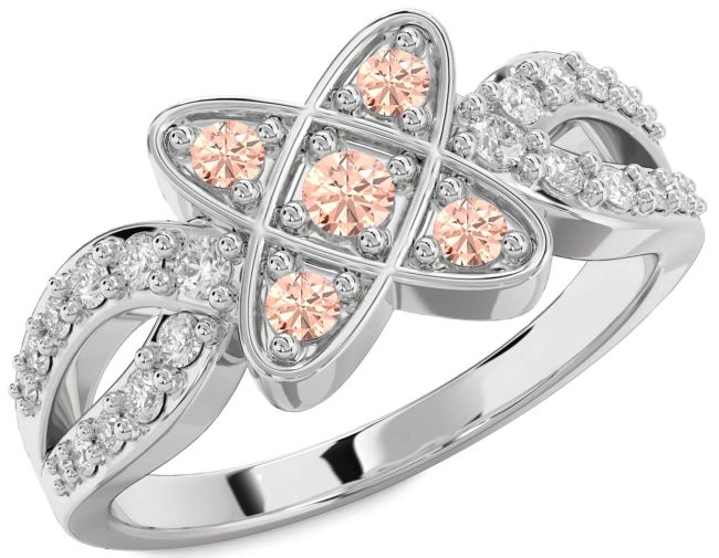 Diamond Morganite Silver Knot Ring