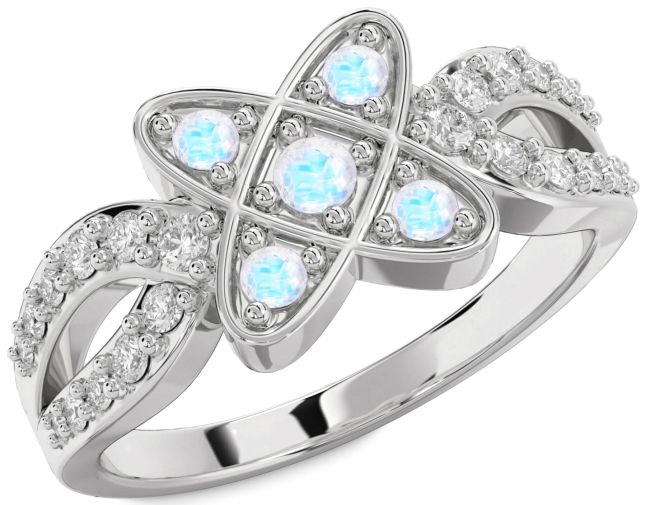 Diamond Moonstone Silver Knot Ring